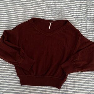 Free People Deep Burgundy V-Neck Sweater, 100% cashmere